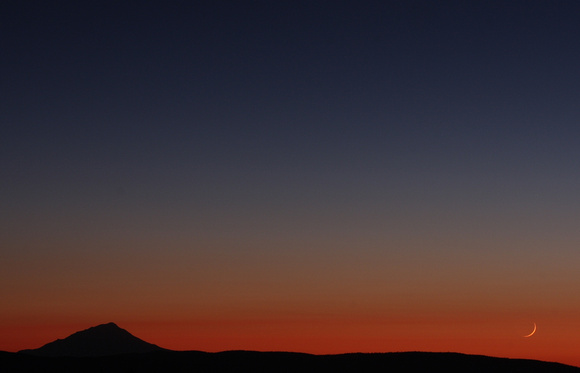 Mount Shasta at sunset with the Moon Setting as well